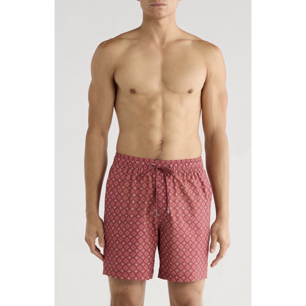Fair Harbor Men's XXL Cruiser Swim Shorts Drawstring Lined Red Mosaic New